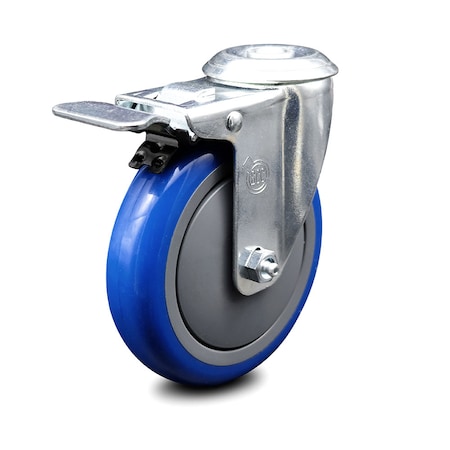 SERVICE CASTER 5 Inch Blue Polyurethane Wheel Bolt Hole Caster with Total Lock Brake SCC SCC-BHTTL20S514-PPUB-BLUE